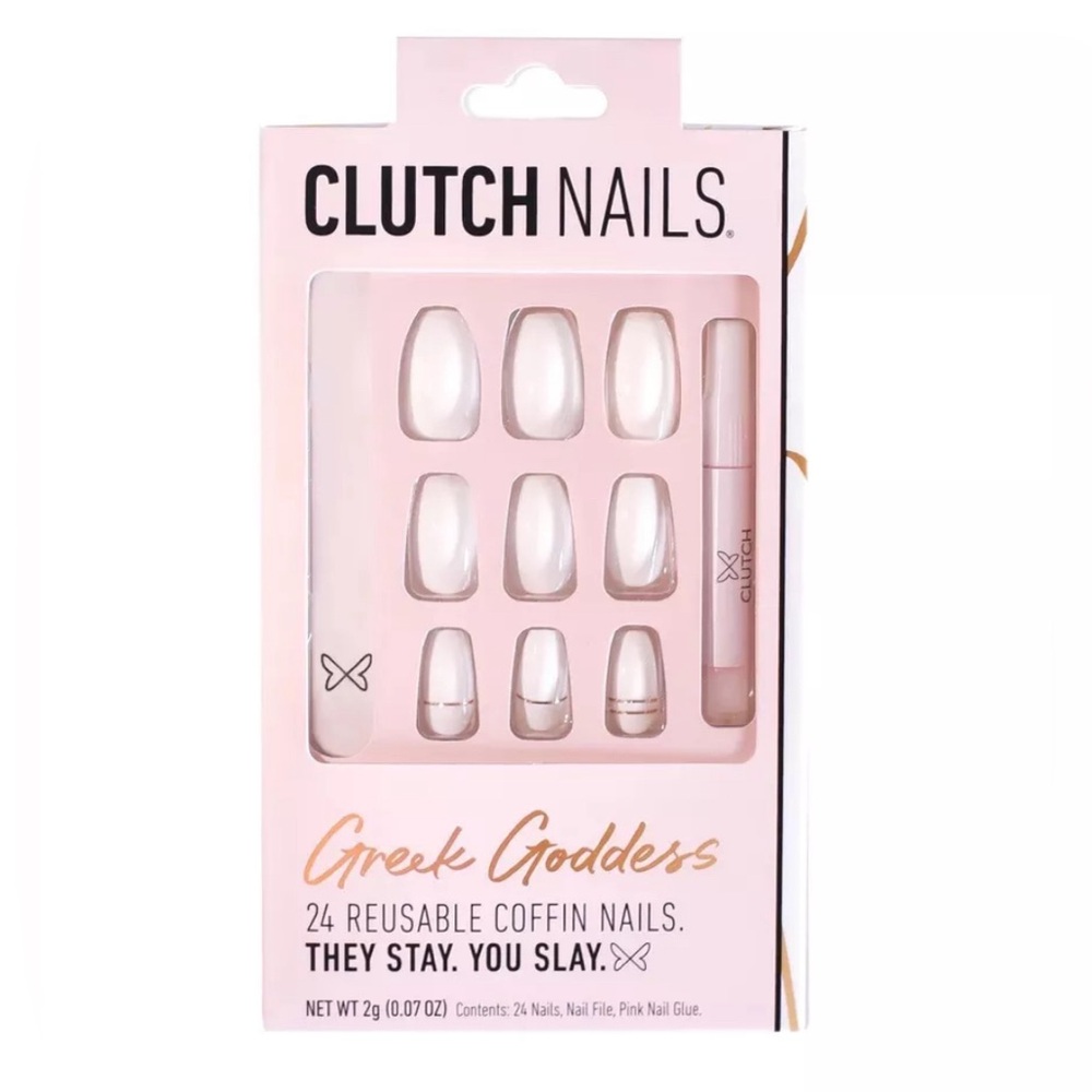 Clutch Nails- GREEK GODDESS | PRESS ON NAILS | COFFIN WHITE NAILS